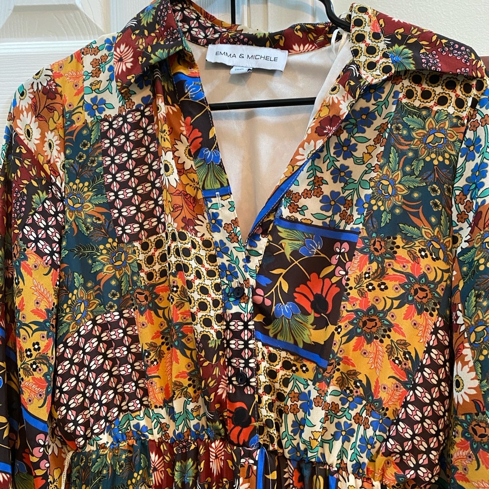 Emma & Michele Colorful Floral Long Sleeve quilt print Dress flowy autumn - Picture 2 of 3